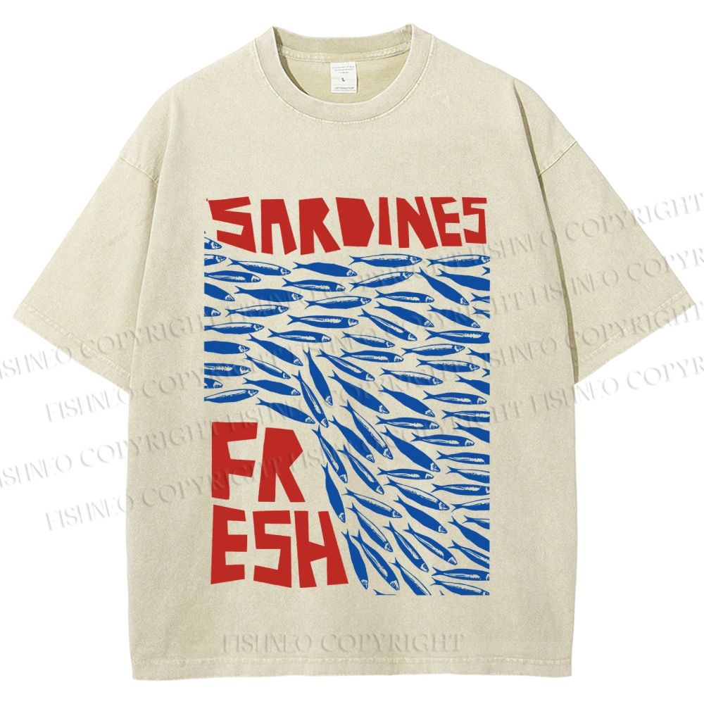Unisex Fresh Sardines Fish Printed Washed Tee