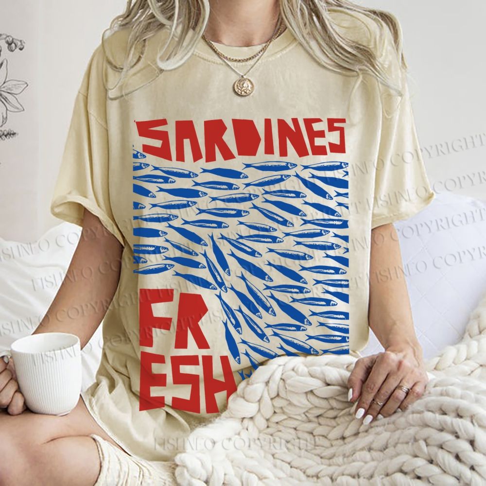 Unisex Fresh Sardines Fish Printed Washed Tee