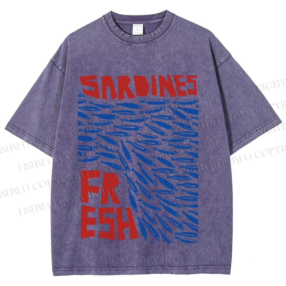 Unisex Fresh Sardines Fish Printed Washed Tee