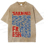 Unisex Fresh Sardines Fish Printed Washed Tee