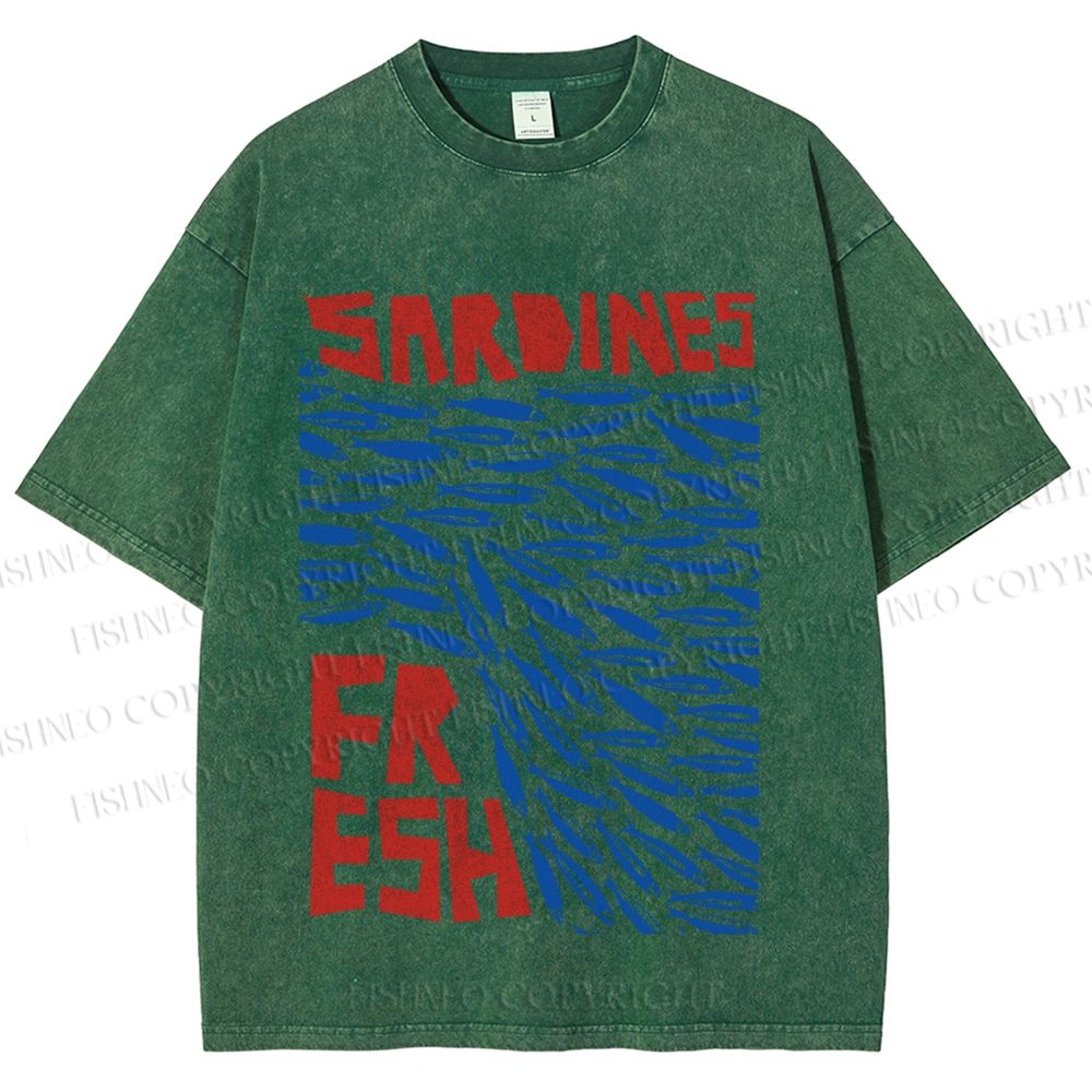Unisex Fresh Sardines Fish Printed Washed Tee