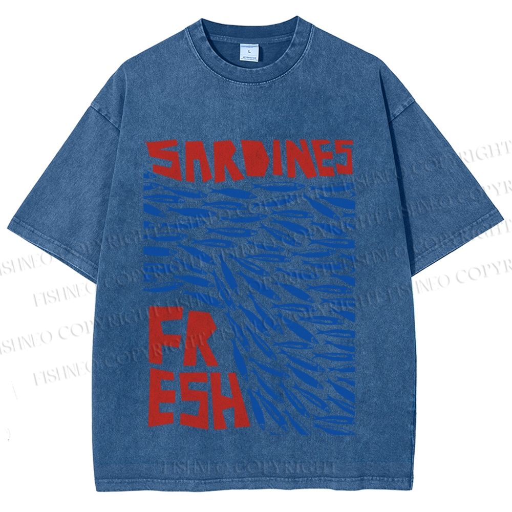 Unisex Fresh Sardines Fish Printed Washed Tee