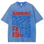 Unisex Fresh Sardines Fish Printed Washed Tee