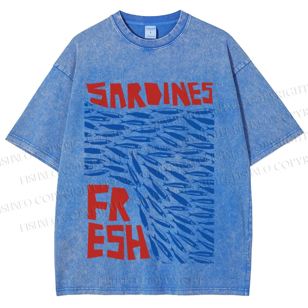 Unisex Fresh Sardines Fish Printed Washed Tee