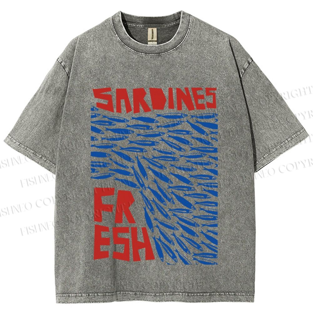 Unisex Fresh Sardines Fish Printed Washed Tee