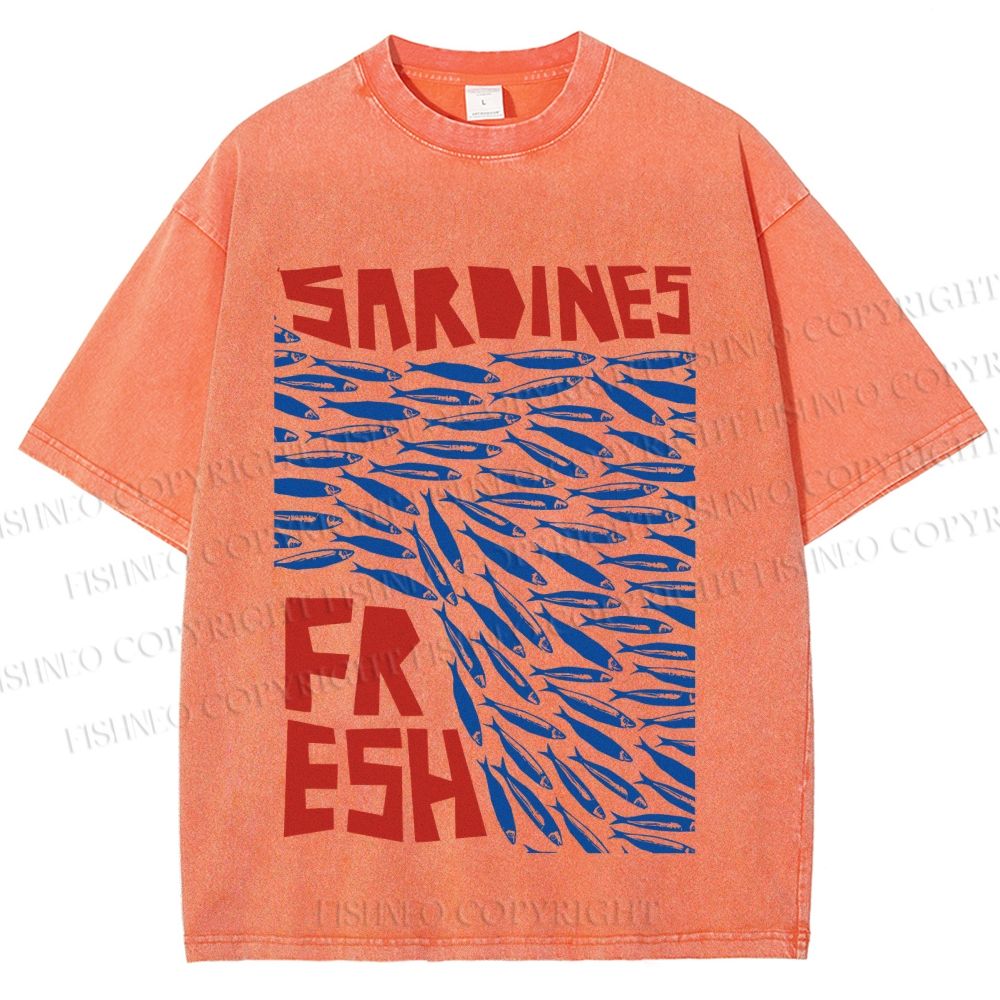 Unisex Fresh Sardines Fish Printed Washed Tee