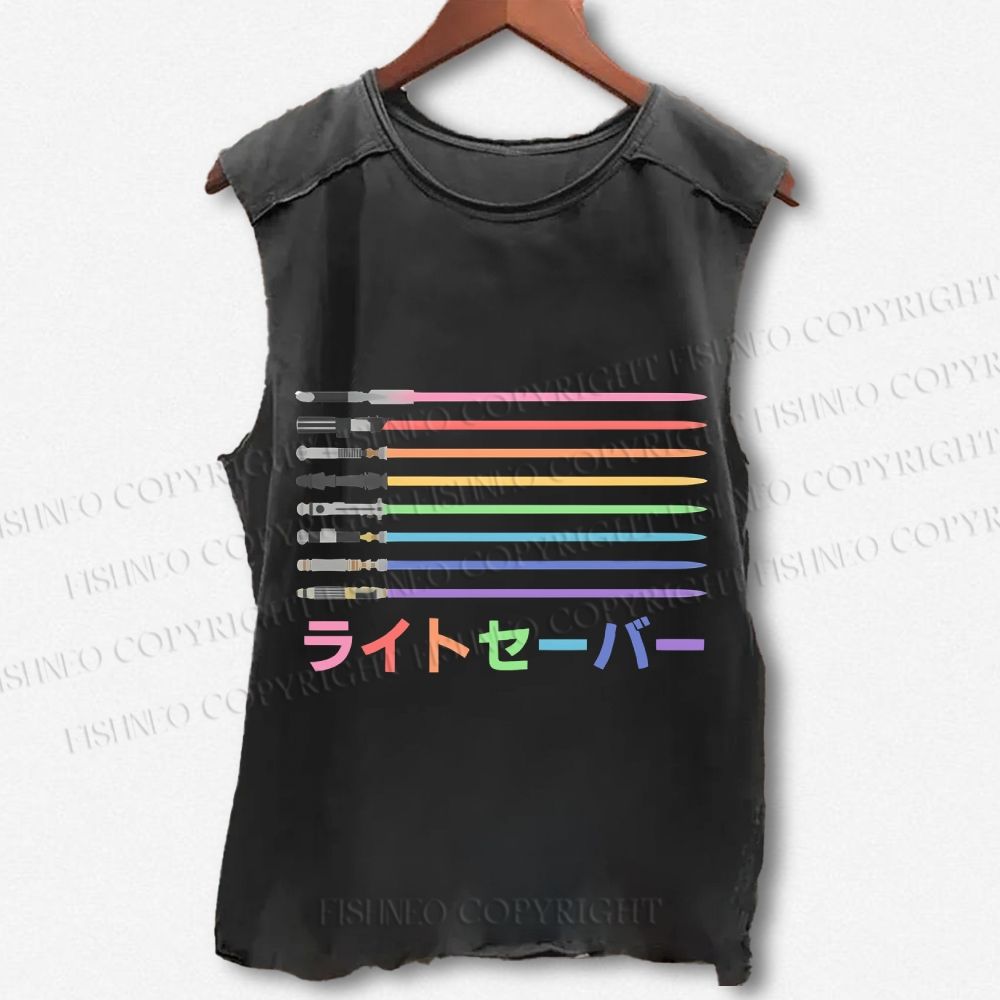 Unisex Lightsaber Vintage Printed Washed Tank Top