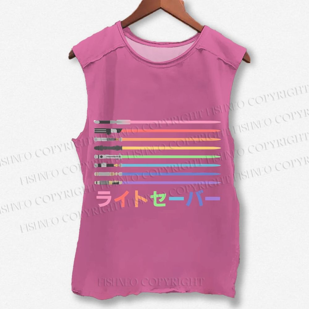 Unisex Lightsaber Vintage Printed Washed Tank Top