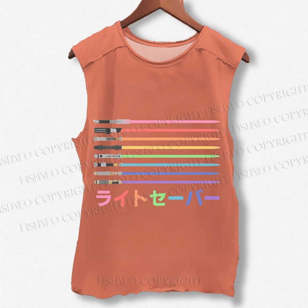 Unisex Lightsaber Vintage Printed Washed Tank Top