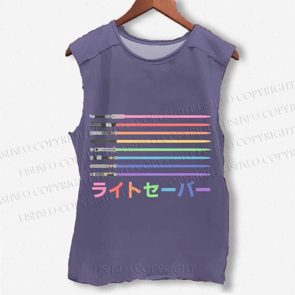 Unisex Lightsaber Vintage Printed Washed Tank Top