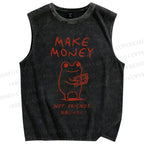 Unisex Make Money Not Friends Printed Washed Tank Top