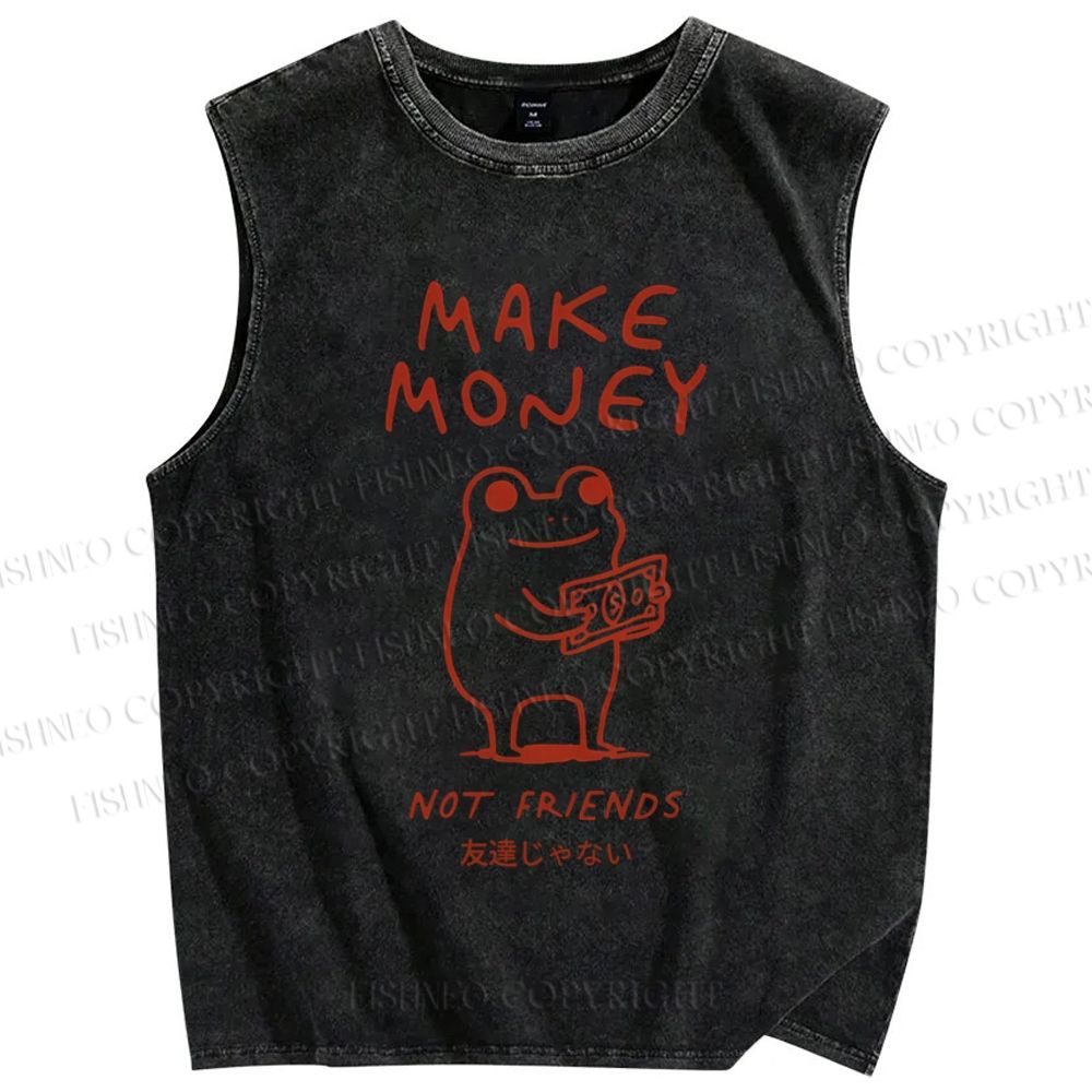Unisex Make Money Not Friends Printed Washed Tank Top