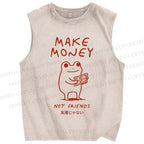Unisex Make Money Not Friends Printed Washed Tank Top