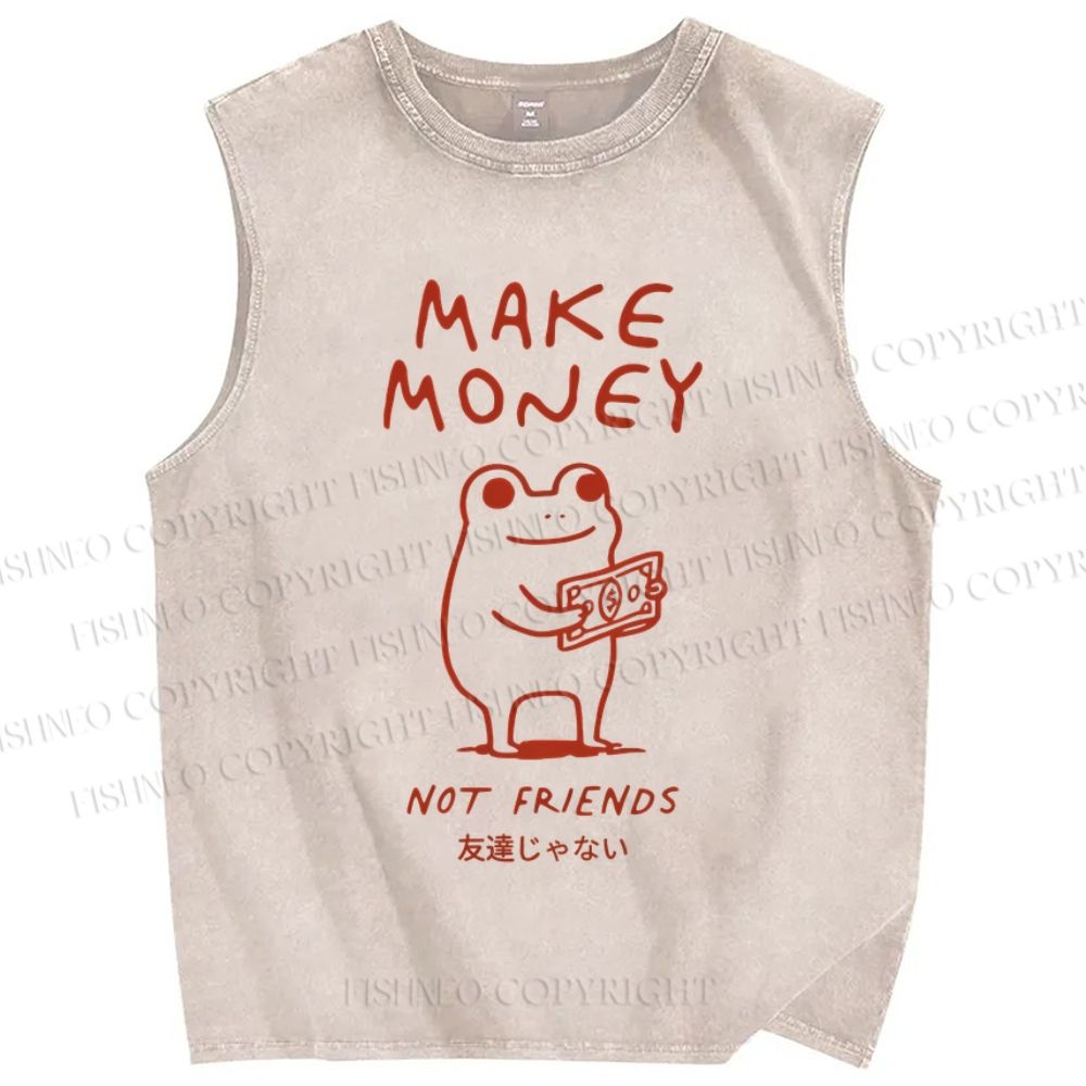 Unisex Make Money Not Friends Printed Washed Tank Top