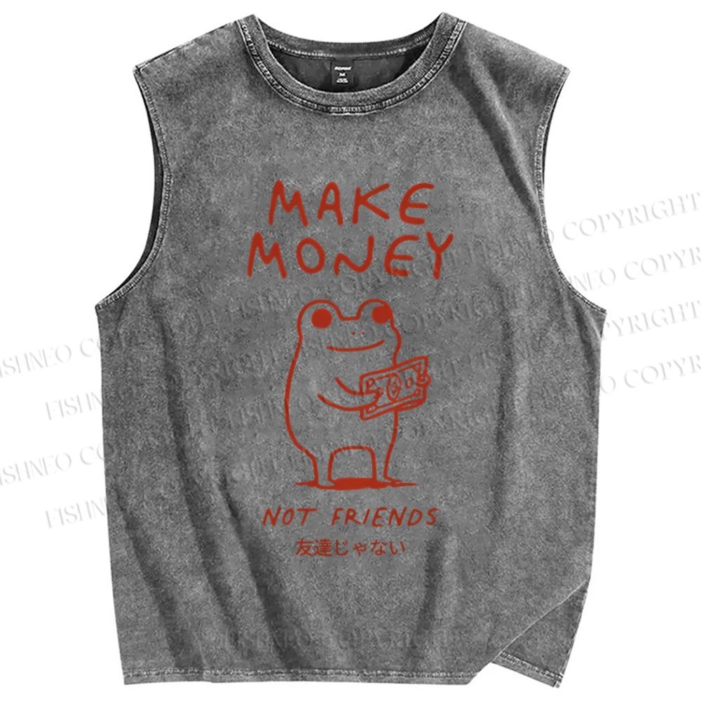 Unisex Make Money Not Friends Printed Washed Tank Top