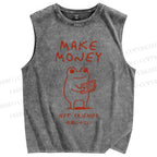 Unisex Make Money Not Friends Printed Washed Tank Top