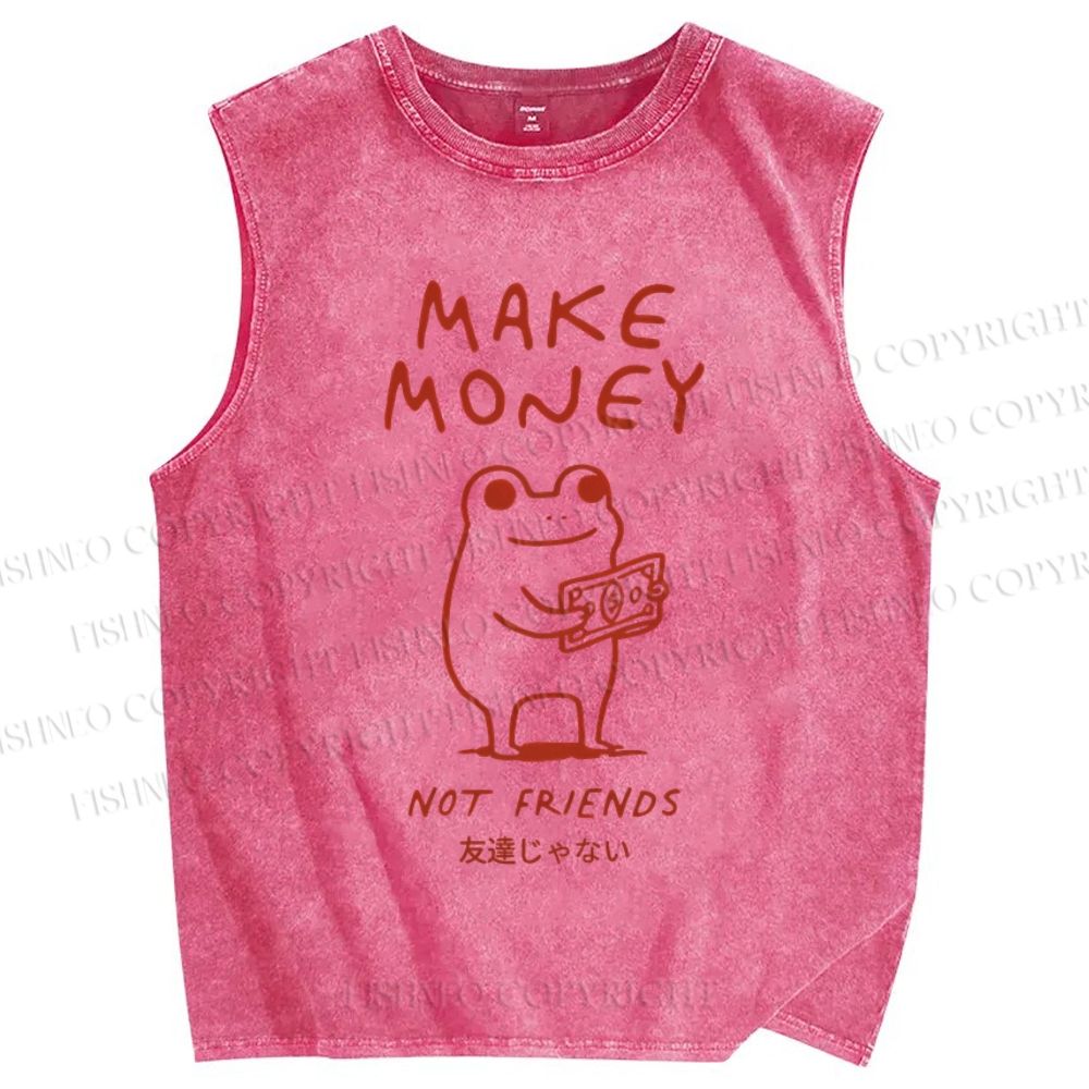 Unisex Make Money Not Friends Printed Washed Tank Top