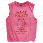 Unisex Make Money Not Friends Printed Washed Tank Top