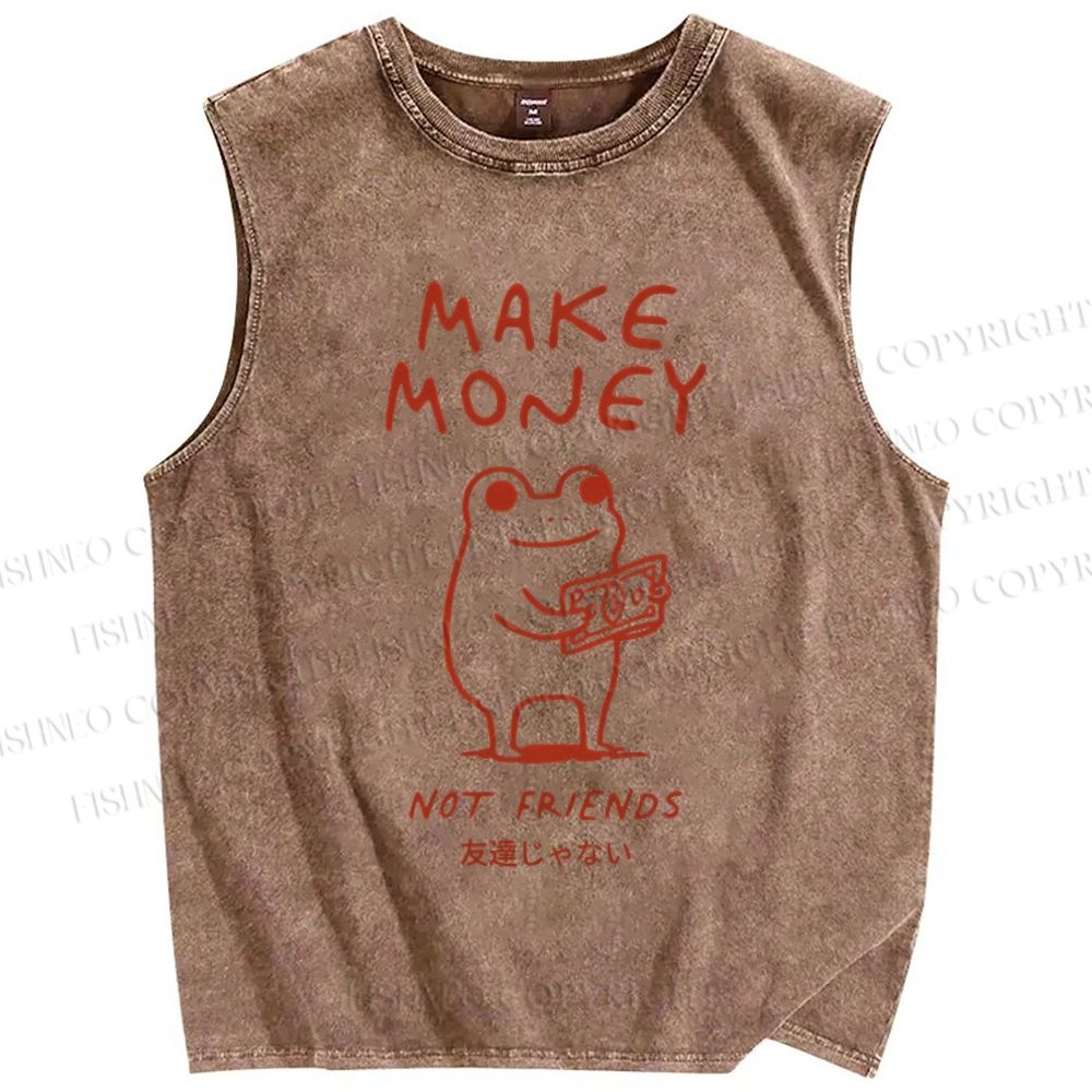 Unisex Make Money Not Friends Printed Washed Tank Top
