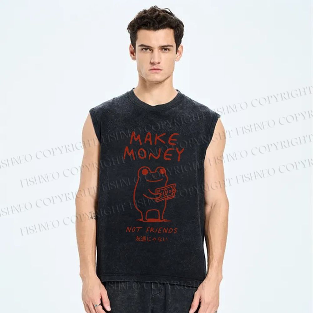 Unisex Make Money Not Friends Printed Washed Tank Top