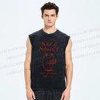 Unisex Make Money Not Friends Printed Washed Tank Top