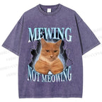 Unisex Mewing Not Meowing Cat Meme Printed Washed Tee