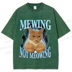 Unisex Mewing Not Meowing Cat Meme Printed Washed Tee