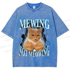 Unisex Mewing Not Meowing Cat Meme Printed Washed Tee
