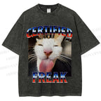 Unisex Certified Freak Cat Meme Printed Washed Tee