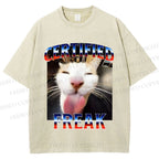 Unisex Certified Freak Cat Meme Printed Washed Tee