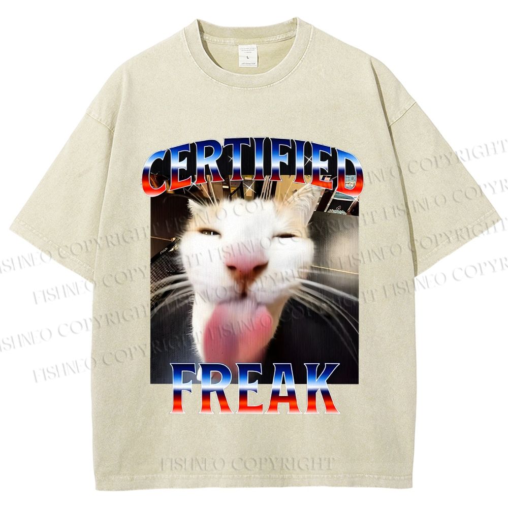 Unisex Certified Freak Cat Meme Printed Washed Tee