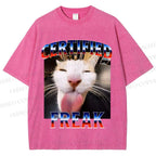 Unisex Certified Freak Cat Meme Printed Washed Tee