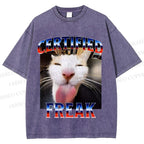 Unisex Certified Freak Cat Meme Printed Washed Tee