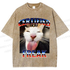 Unisex Certified Freak Cat Meme Printed Washed Tee