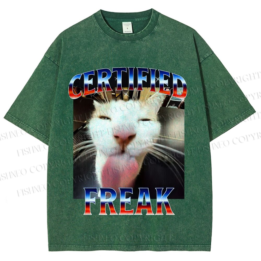 Unisex Certified Freak Cat Meme Printed Washed Tee