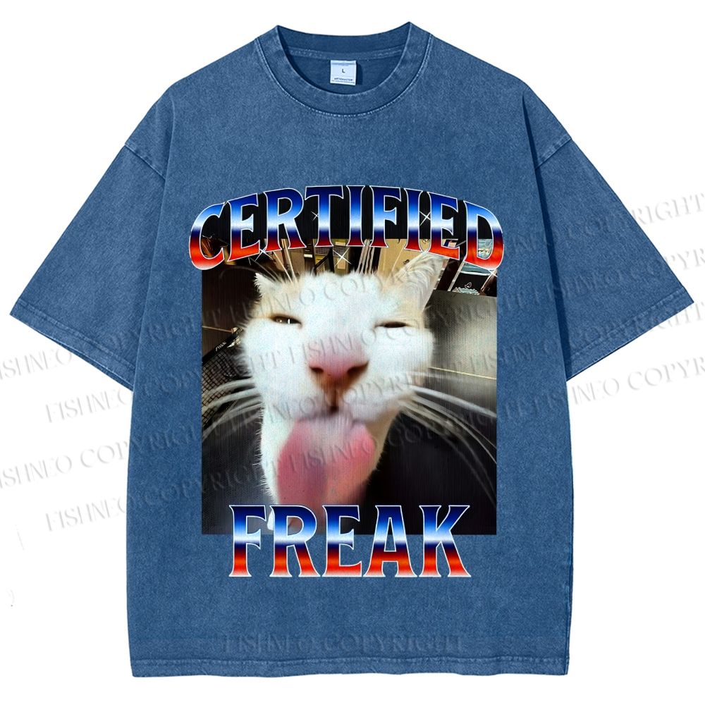 Unisex Certified Freak Cat Meme Printed Washed Tee