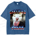 Unisex Certified Freak Cat Meme Printed Washed Tee