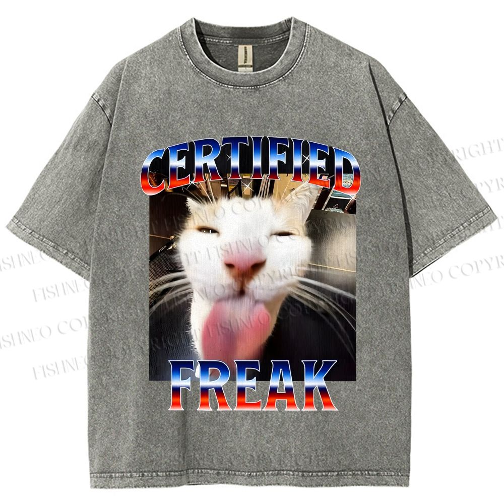 Unisex Certified Freak Cat Meme Printed Washed Tee