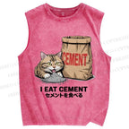 Unisex I Eat Cement Cat Printed Washed Tank Top