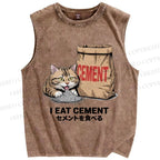 Unisex I Eat Cement Cat Printed Washed Tank Top