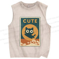 Unisex Cute Cat Printed Washed Tank Top