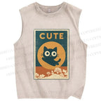 Unisex Cute Cat Printed Washed Tank Top