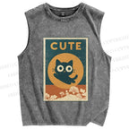 Unisex Cute Cat Printed Washed Tank Top