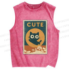 Unisex Cute Cat Printed Washed Tank Top