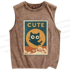 Unisex Cute Cat Printed Washed Tank Top