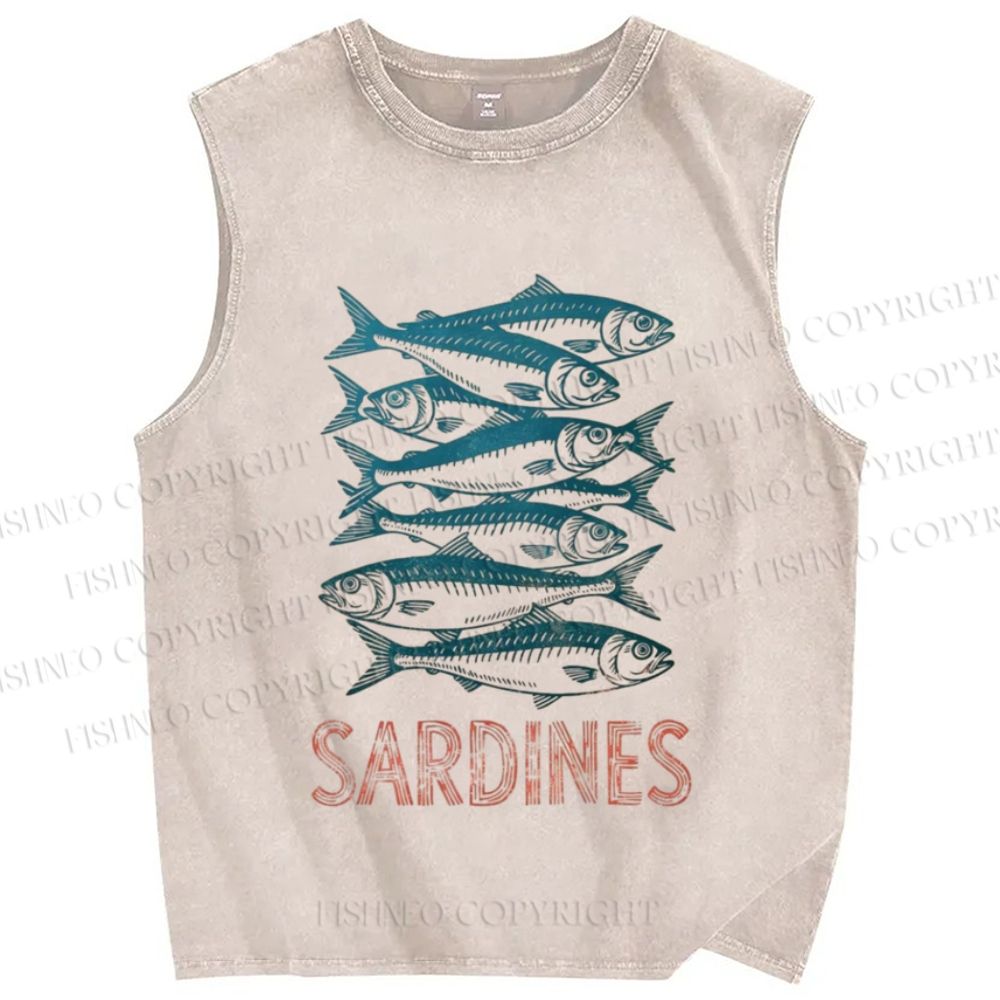Unisex Sardine Fish Printed Washed Tank Top