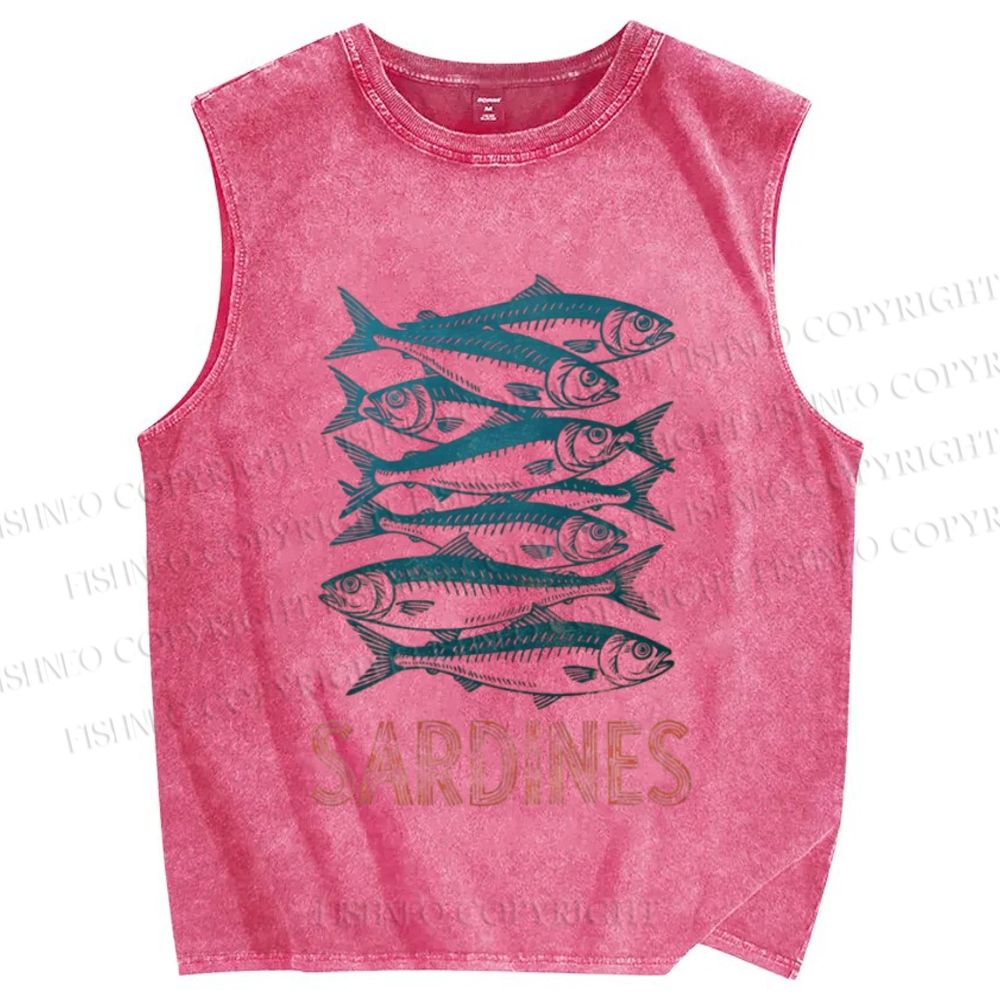 Unisex Sardine Fish Printed Washed Tank Top