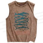 Unisex Sardine Fish Printed Washed Tank Top