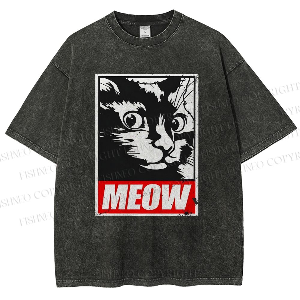 Unisex Meow Printed Washed Tee