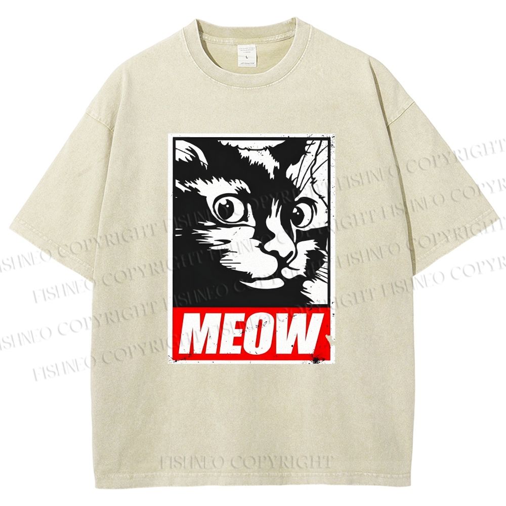 Unisex Meow Printed Washed Tee